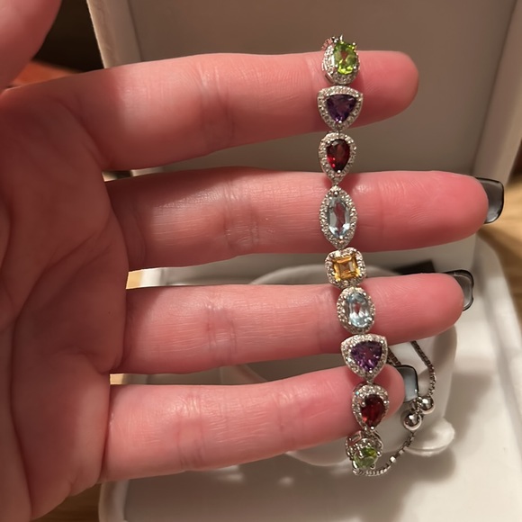 Multi-colored precious gems clasp bracelet - Picture 2 of 7